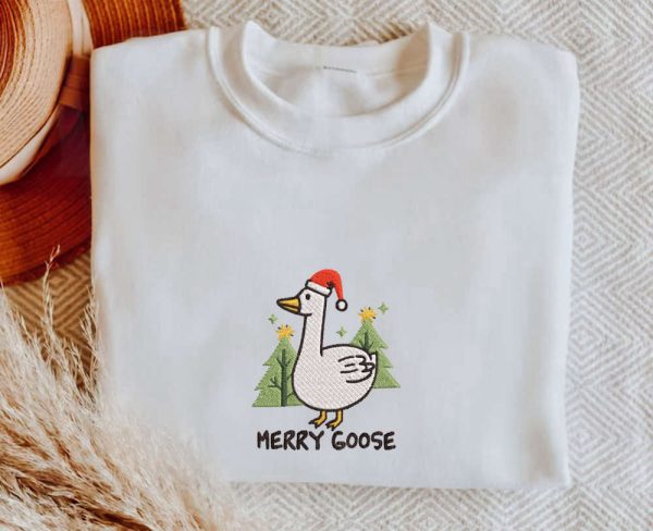 Embroidered Silly Goose Christmas Sweatshirt, Merry Goose Crewneck For Family