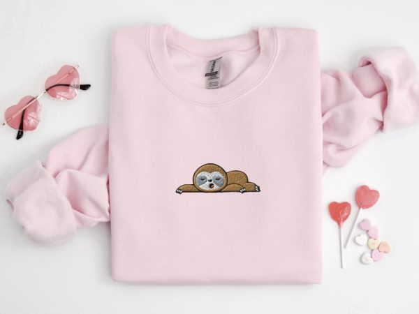 Embroidered Sloth Sweatshirt, Embroidered Sleeping Sloth Sweatshirt For Family