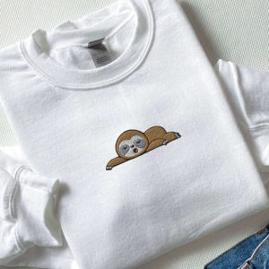 Embroidered Sloth Sweatshirt, Embroidered Sleeping Sloth…