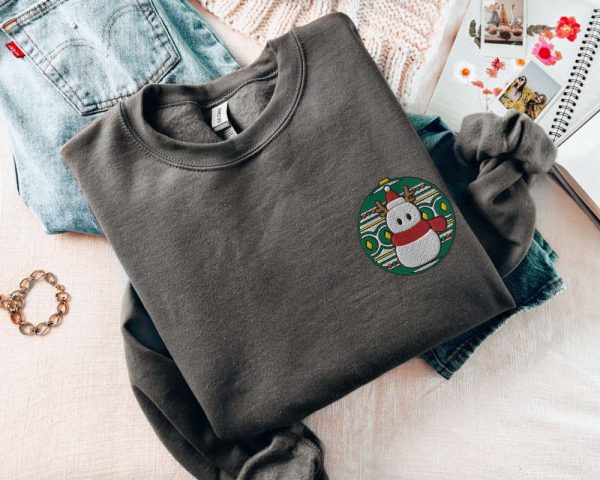 Embroidered Snowman Ornament Sweatshirt, Cozy Christmas Snowman Sweater For Family