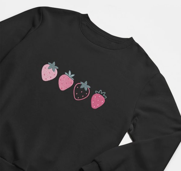 Embroidered Strawberry Sweatshirt, Fruit Embroidered Sweathirt For Family