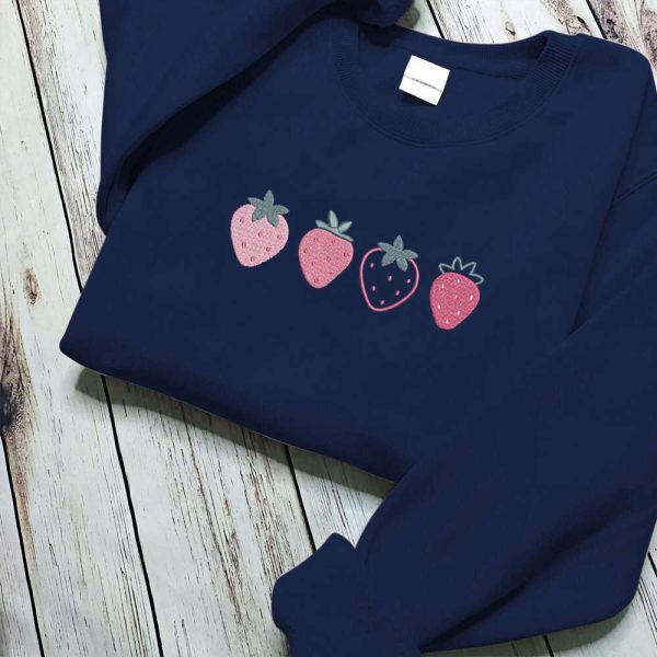 Embroidered Strawberry Sweatshirt, Fruit Embroidered Sweathirt For Family