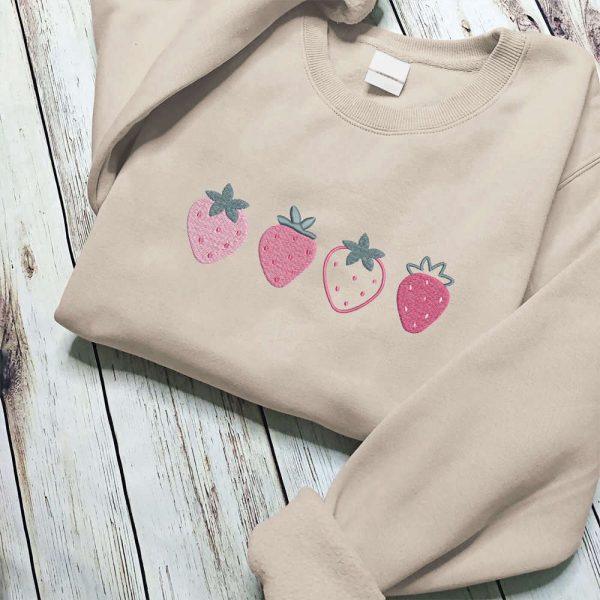 Embroidered Strawberry Sweatshirt, Fruit Embroidered Sweathirt For Family