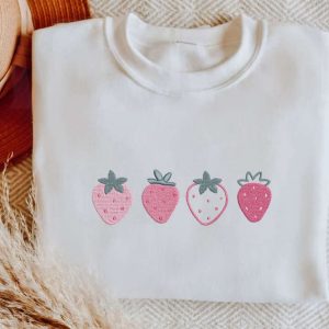 Embroidered Strawberry Sweatshirt, Fruit Embroidered Sweathirt…