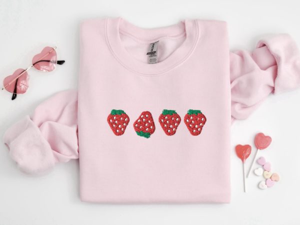 Embroidered Strawberry Sweatshirt, Vintage Strawberry Comfort Colors Tee For Family