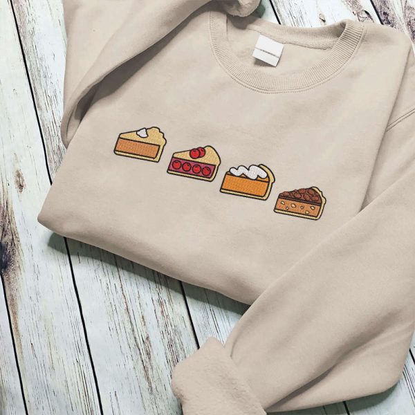 Embroidered Thanksgiving Pie Sweatshirt, 2D Crewneck Sweatshirt Gift For Family