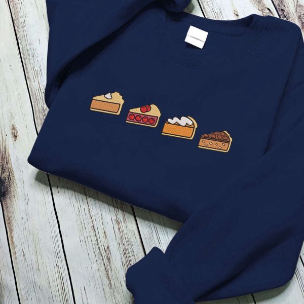 Embroidered Thanksgiving Pie Sweatshirt, 2D Crewneck Sweatshirt Gift For Family