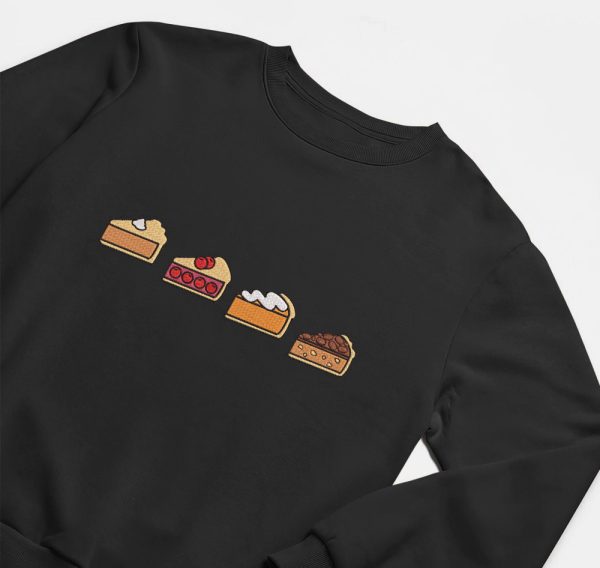 Embroidered Thanksgiving Pie Sweatshirt, 2D Crewneck Sweatshirt Gift For Family