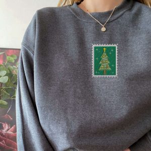 embroidered vintage christmas tree stamp sweatshirt embroidered christmas tree shirt vintage stamp shirt retro christmas shirt stamp shirt 1.jpeg