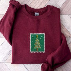 embroidered vintage christmas tree stamp sweatshirt embroidered christmas tree shirt vintage stamp shirt retro christmas shirt stamp shirt 3.jpeg