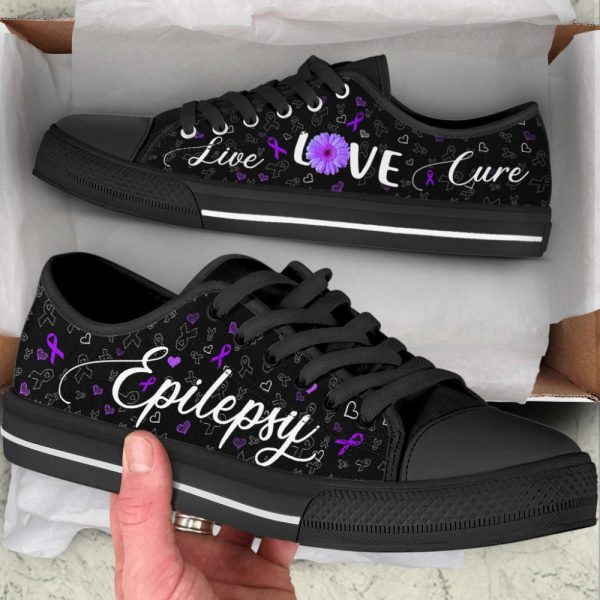 Epilepsy Shoes Live Love Cure Ribbon Heart Low Top Shoes Canvas Shoes