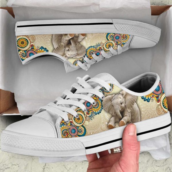 Ethnic Floral Elephant Canvas Print Low Top Shoes – Stylish Casual