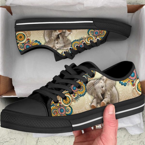 Ethnic Floral Elephant Canvas Print Low Top Shoes – Stylish Casual