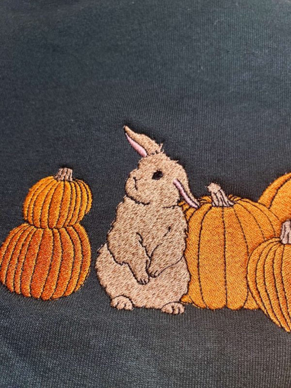 Fall Bunny Embroidered Sweatshirt 2D Crewneck Sweatshirt  For Men And Women