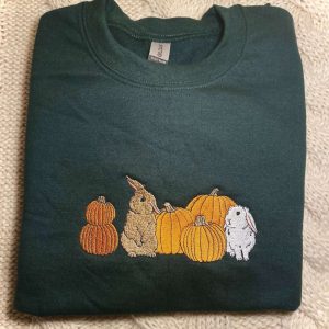 Fall Bunny Embroidered Sweatshirt 2D Crewneck…