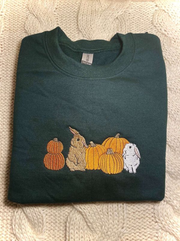 Fall Bunny Embroidered Sweatshirt 2D Crewneck Sweatshirt  For Men And Women