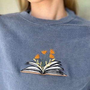 fall floral book embroidered sweatshirt 2d crewneck sweatshirt gift for family sws4099.jpeg