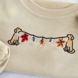 fall leaves dog embroidered sweatshirt 2d crewneck sweatshirt for family 1 1.jpeg