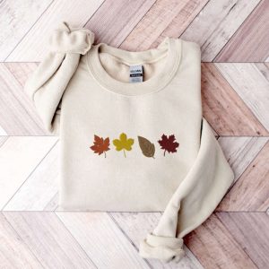 Fall Leaves Embroidered Sweatshirt 2D Crewneck…