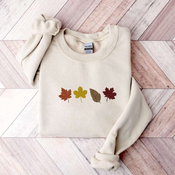 Fall Leaves Embroidered Sweatshirt 2D Crewneck Sweatshirt For Family