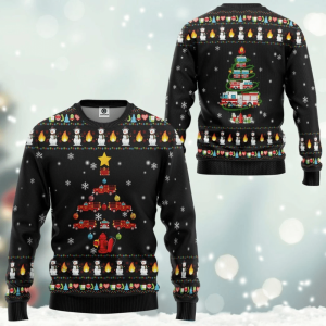 Firefighter Truck Tree Ugly Christmas Sweater,…