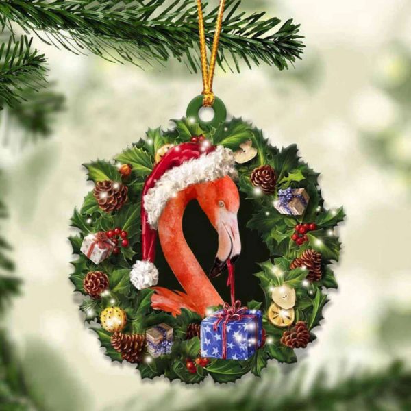 Flamingo And Christmas  Ornament 2023 Christmas Tree Ornaments, Gift For Bird Lover
