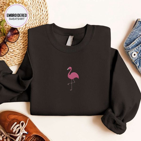 Flamingo Embroidered Sweatshirt 2D Crewneck Sweatshirt For Men Women