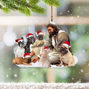 Frenchie Santa With God Jesus Ornaments…