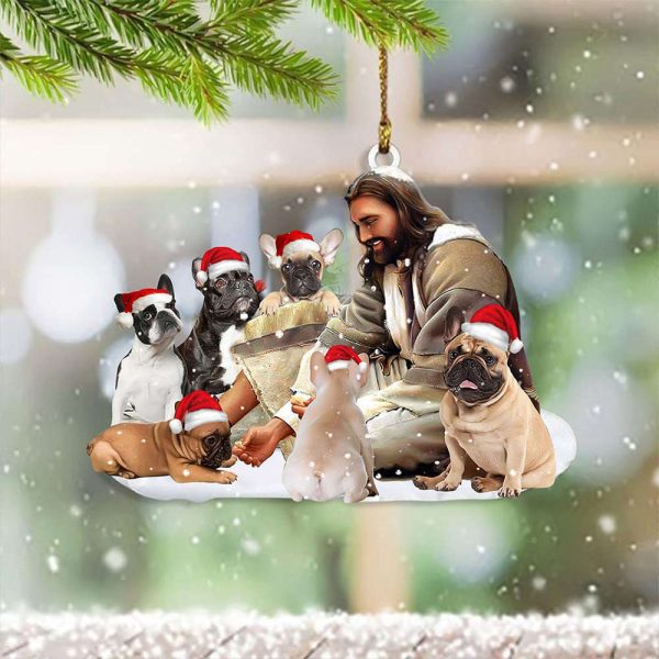 Frenchie Santa With God Jesus Ornaments Frenchie Lover Christmas Tree Decoration