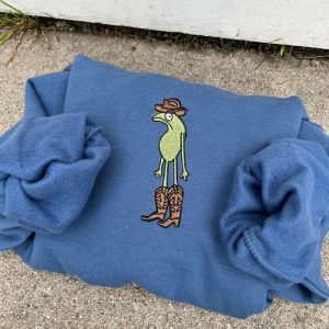 Frog Embroidered Sweatshirt 2D Crewneck Sweatshirt…