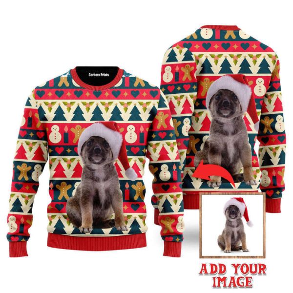 Funny Christmas Dog In Striped Xmas Custom Christmas Sweaters For Men & Women