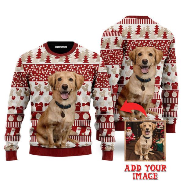 Funny Christmas Dog Sitting On Bright Custom Christmas Sweaters For Men & Women