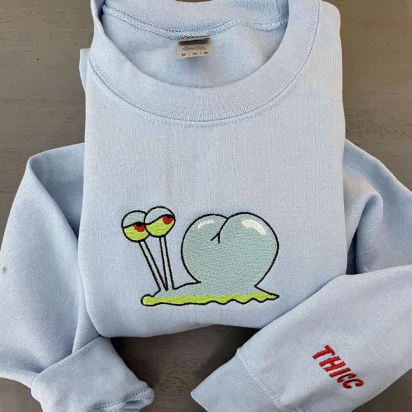 Funny Snail Embroidered Sweatshirt 2D Crewneck Sweatshirt Gift For Family