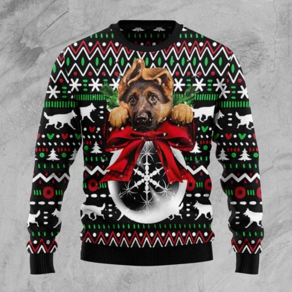 German Shepherd Dog Xmas Ball Ugly Christmas Sweater, Gift For Christmas