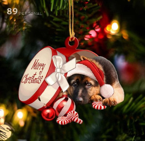 German Shepherd Out Of Merry Christmas Box Ornament Christmas Tree Ornament Gifts