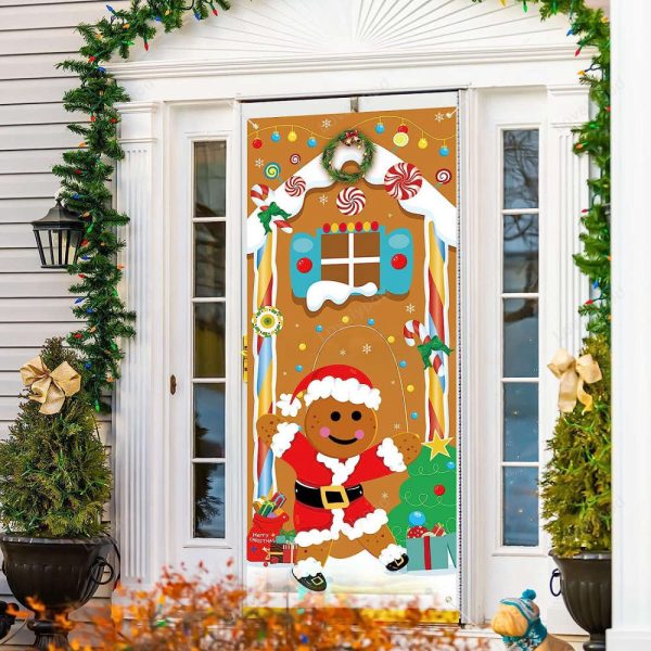 Gingerbread House Door Cover, Christmas Gingerbread Door Banner Indoor/Outdoor Christmas Decorations