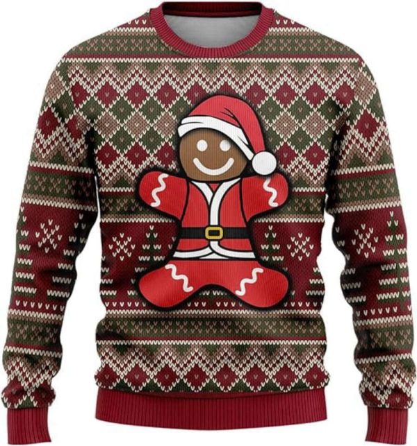 Gingerbread Man Ugly Christmas Sweaters, Gingerman Mens Crew Neck Sweatshirt For Christmas