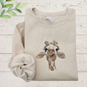 Giraffe Embroidered Sweatshirt 2D Crewneck Sweatshirt…