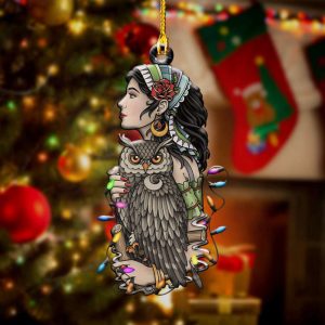 Girl With Owl Christmas Light Ornament…