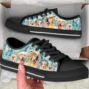 golden retriever dog flowers pattern low top shoes canvas sneakers casual shoes for men and women dog mom gift.jpeg