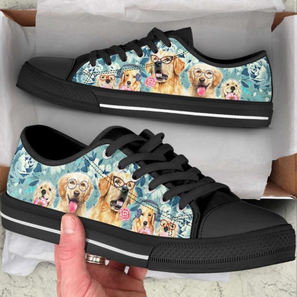Golden Retriever Dog Flowers Pattern Low Top Shoes Canvas Sneakers