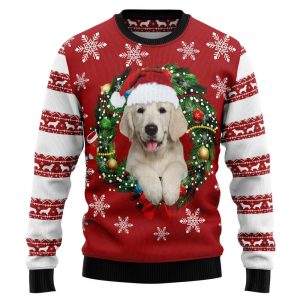 Golden Retriever Wearing Santa’s Hat Ugly…