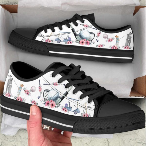 Golf Watercolor Flower Low Top Shoes: Stylish Canvas Print