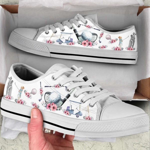 Golf Watercolor Flower Low Top Shoes: Stylish Canvas Print