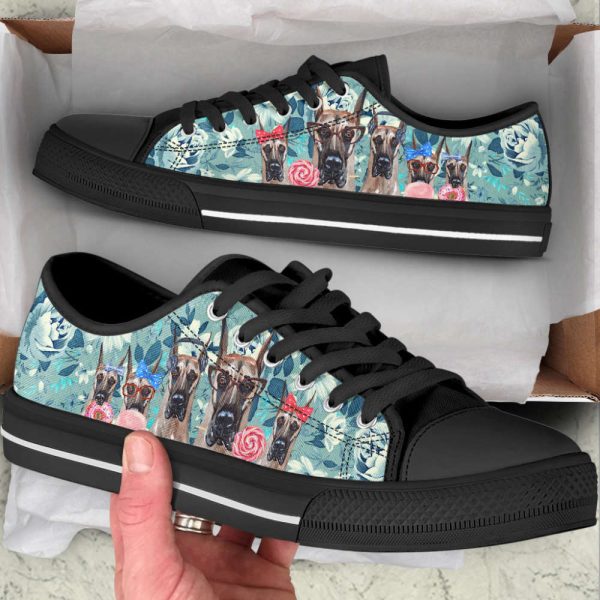 Great Dane Dog Flowers Low Top Shoes Canvas Sneakers Casual Shoes