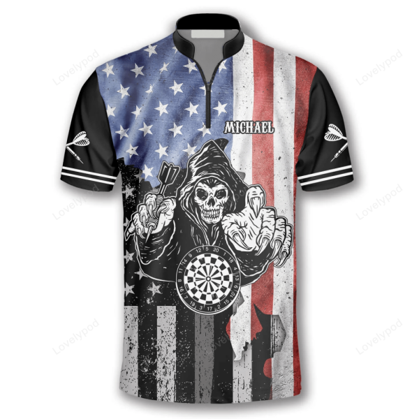 Grim Reaper American Flag Custom Darts Jerseys For Men, 3d All Over Print Dart Shirt