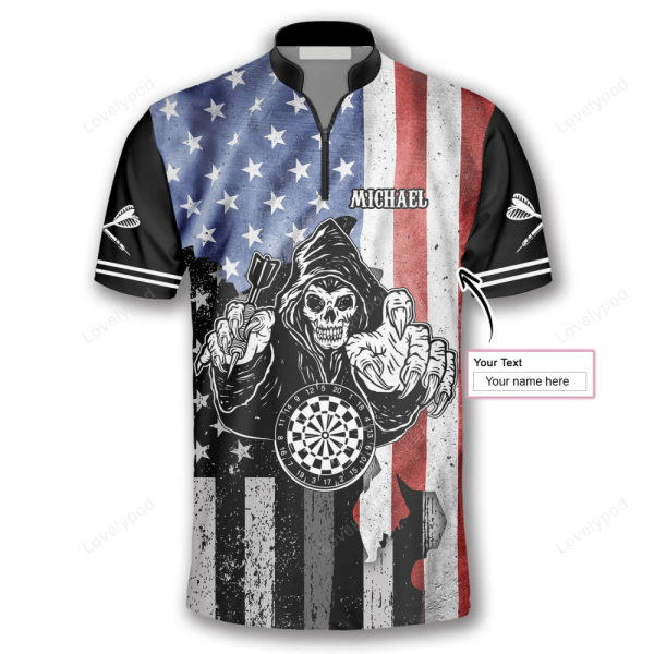 Grim Reaper American Flag Custom Darts Jerseys For Men, 3d All Over Print Dart Shirt