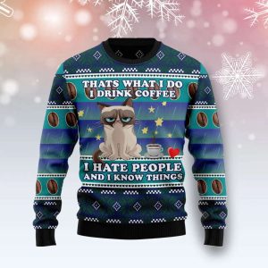 Grumpy Cat Coffee Christmas Ugly Sweater,…