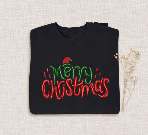 Happy Christmas Embroidered   Sweatshirt 2D Crewneck Sweatshirt For Family