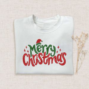 Happy Christmas Embroidered Sweatshirt 2D Crewneck…